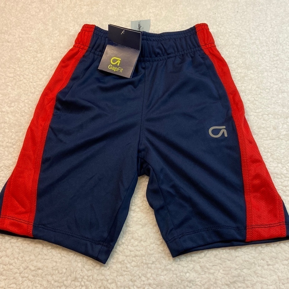 Gap Kids Dry Wicking Basketball Athletic Shorts Red/Navy Pockets Sz XS (4-5) NWT